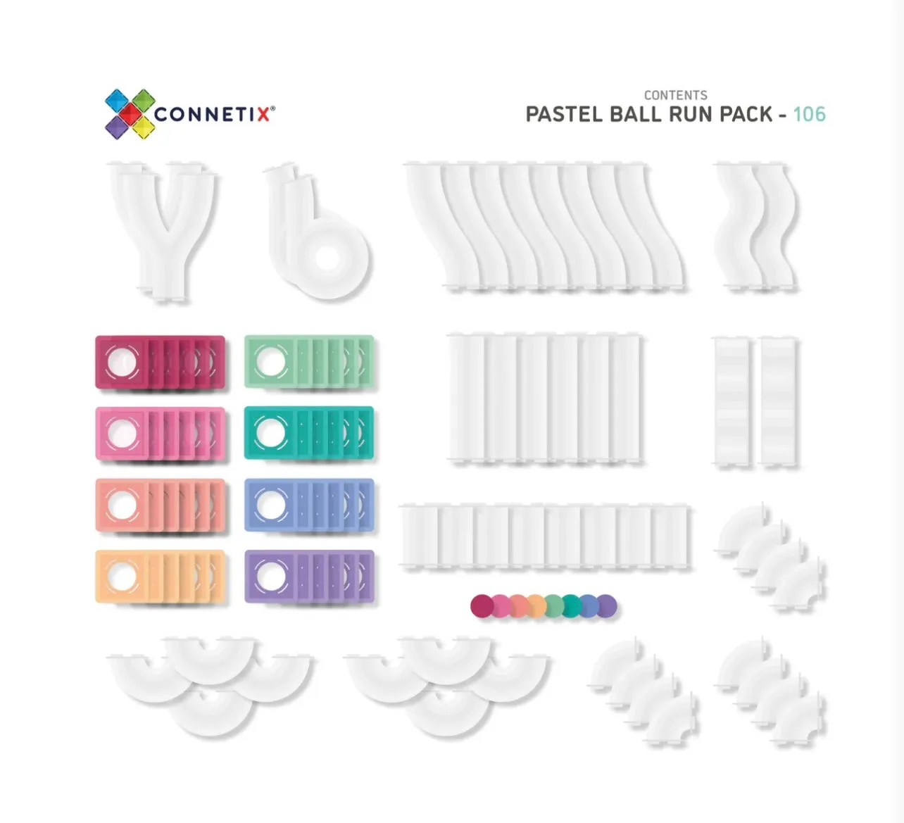 Pastel Connetix Tiles | 106 Piece Ball Run