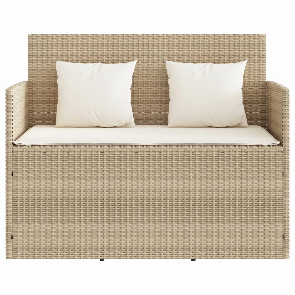 Patio Bench with Cushions Beige Poly Rattan