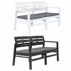 Patio Garden Bench Loveseat 2-Seater Patio Bench with Cushions Plastic