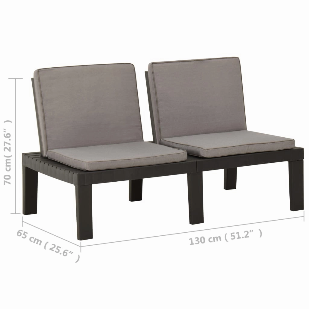 Patio Garden Bench Loveseat Outdoor 2-Seater Bench with Cushion Plastic