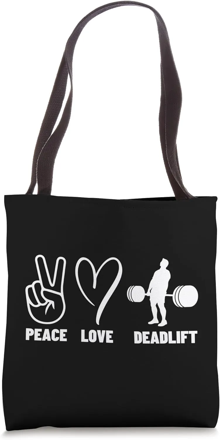 Peace Love Deadlift Men Weightlifting Tote Bag