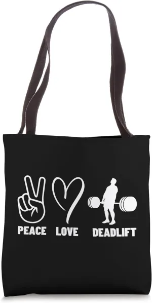Peace Love Deadlift Men Weightlifting Tote Bag