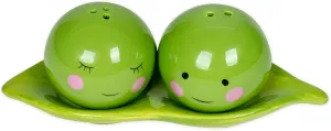 Peas in a Pod Green Ceramic Magnetic Salt and Pepper Shakers 3 Piece Gifting Boxed Set