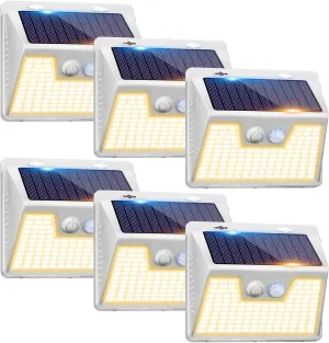 Peasur Solar Lights Outdoor Motion Sensor Waterproof, 6Pack 140LED White Solar Powered Fence Lights, 3 Modes Security Wall Lights for Garden Yard Outside Warm