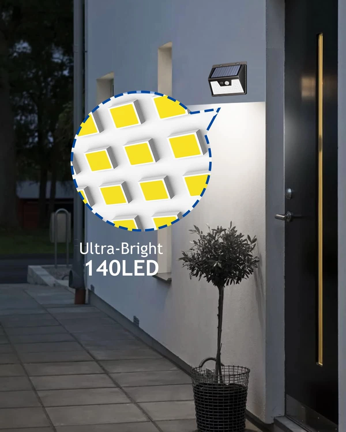 Peasur Solar Lights Outdoor Motion Sensor, 6 Pack 140 LED Solar Powered Fence Light Waterproof, 3 Modes Security Wall Lighting for Outside Yard Deck Garden