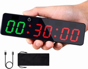 PELLOR Portable Gym Timer Clock with Strong Magnet,Powerful Battery,Stopwatch,Countdown, Adjustable Brightness,Workout Interval Timer for Home Gym Crossfit Fitness