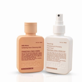 Peptide & Milk Face Cleanser & Face Toner Combo, Gentle Cleanser With Whipped Cream, Peptides, Rehydrating Toner With Whey Protein (Milk Peptides), Cares For Sensitive & Acne Prone Skin
