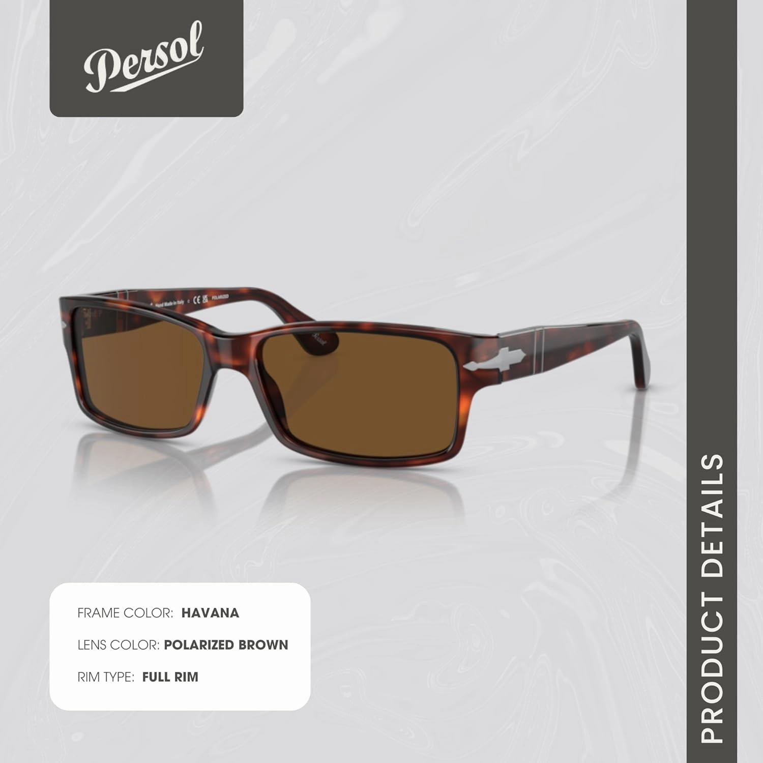 Persol PO2803S Rectangle Sunglasses for Men   BUNDLE with Designer iWear Eyewear Kit
