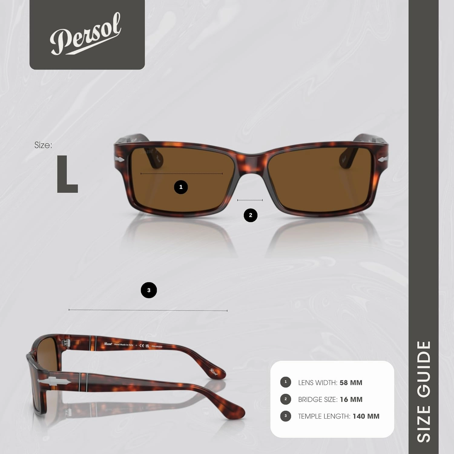 Persol PO2803S Rectangle Sunglasses for Men   BUNDLE with Designer iWear Eyewear Kit