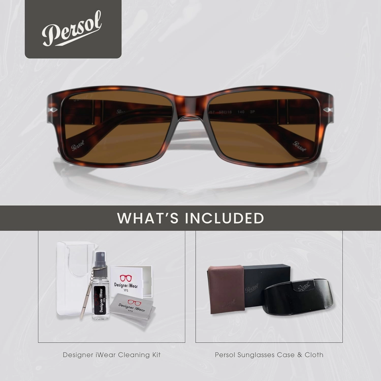 Persol PO2803S Rectangle Sunglasses for Men   BUNDLE with Designer iWear Eyewear Kit
