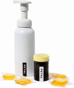 Petal Foaming Soap Dispenser with Hand Soap Refills - Zero Waste Hand Soap Dispenser - Natural Soap - Vegan - Cruelty Free - Made in the USA - (8.5oz) - (4ct) - (Citrus Ginger, White (Aluminum))