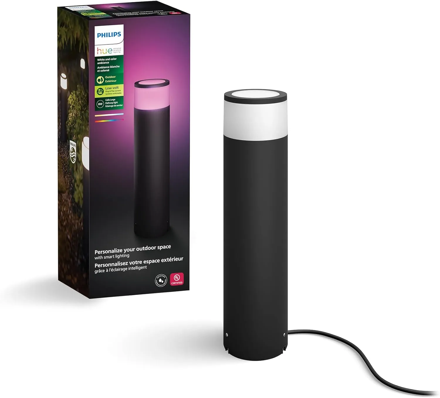 Philips Hue Calla Large Outdoor Pedestal Light (Low-volt), (104 x 402 mm) White & Color Light, Voice Control with Alexa, Apple Home & Google Assistant, Bridge required