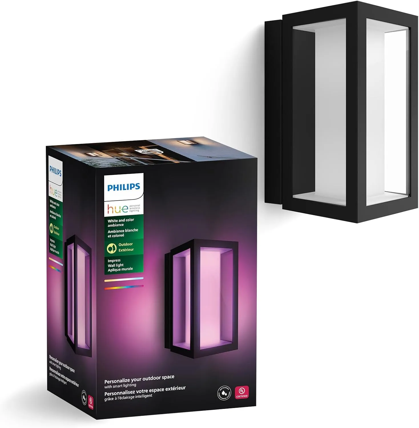 Philips Hue Impress Outdoor Wall Light (Hardwired), (6.1 x 9.4 in) White & Color Light, Voice Control with Alexa, Apple Home & Google Assistant, Bridge Required?