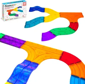 PicassoTiles 12 Piece Race Track Add-On Magnetic Building Block Set Magnet Tiles Construction Toy STEM Learning Kit Early Education Kids Toys Playset Pretend Play Blocks Child Brain Development PTR12