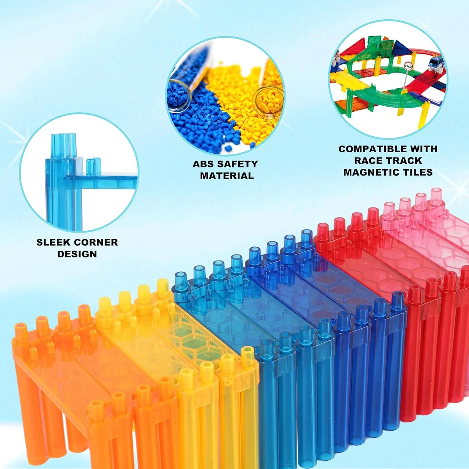 PicassoTiles Support Column Expansion Supporting Pack for Magnetic Race CarTrack Magnet Tile Building Block Construction Kit Education Toy Boys Girls STEM Puzzle Toy Kids Boy Girl Toddler 3