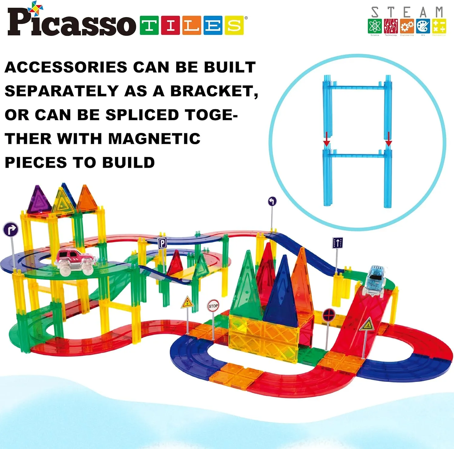 PicassoTiles Support Column Expansion Supporting Pack for Magnetic Race CarTrack Magnet Tile Building Block Construction Kit Education Toy Boys Girls STEM Puzzle Toy Kids Boy Girl Toddler 3