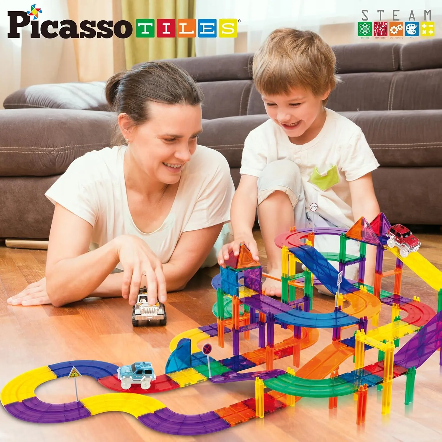 PicassoTiles Support Column Expansion Supporting Pack for Magnetic Race CarTrack Magnet Tile Building Block Construction Kit Education Toy Boys Girls STEM Puzzle Toy Kids Boy Girl Toddler 3
