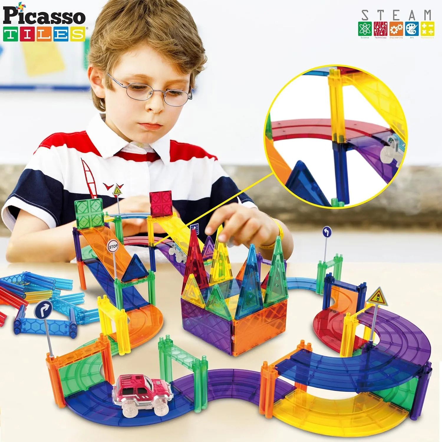 PicassoTiles Support Column Expansion Supporting Pack for Magnetic Race CarTrack Magnet Tile Building Block Construction Kit Education Toy Boys Girls STEM Puzzle Toy Kids Boy Girl Toddler 3