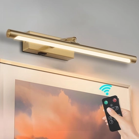 Picture Lights Battery Operated with Remote, Rechargeable Picture Lights for Wall Brightness Dimmable Sticker/Screw Installation, Art Light for Gallery, Artwork (Golden, 12‘’)