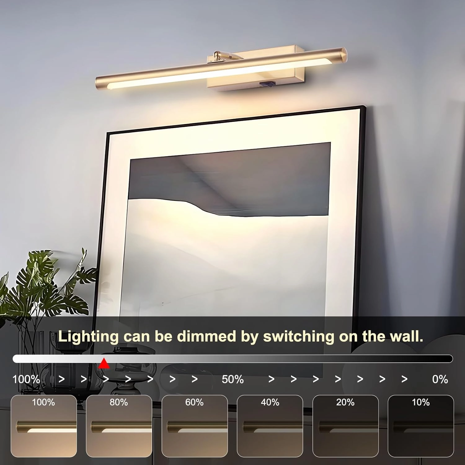 Picture Lights Battery Operated with Remote, Rechargeable Picture Lights for Wall Brightness Dimmable Sticker/Screw Installation, Art Light for Gallery, Artwork (Golden, 12‘’)