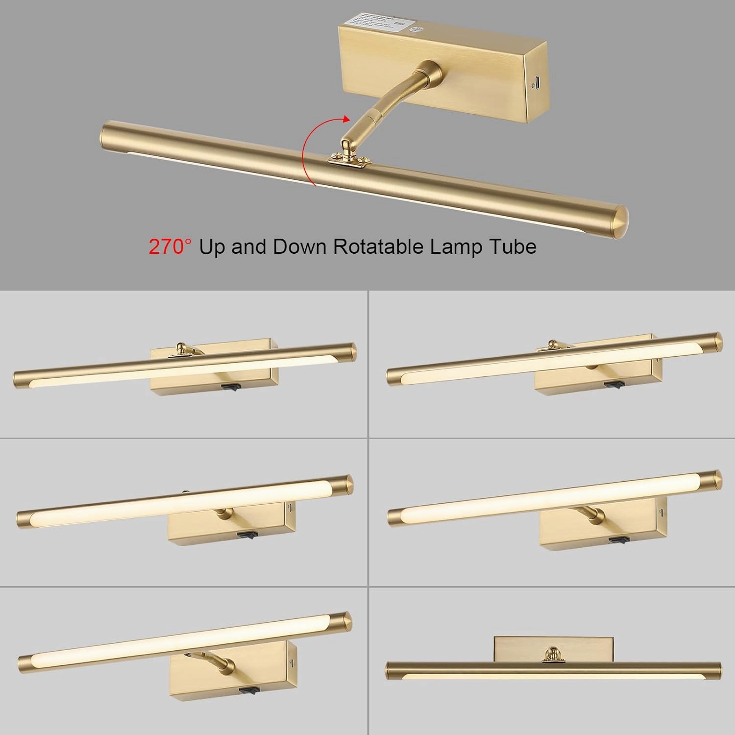 Picture Lights Battery Operated with Remote, Rechargeable Picture Lights for Wall Brightness Dimmable Sticker/Screw Installation, Art Light for Gallery, Artwork (Golden, 12‘’)