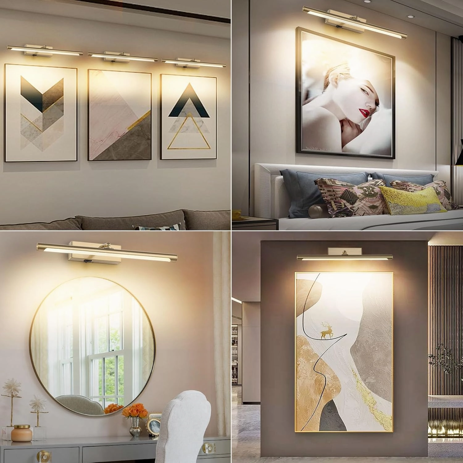 Picture Lights Battery Operated with Remote, Rechargeable Picture Lights for Wall Brightness Dimmable Sticker/Screw Installation, Art Light for Gallery, Artwork (Golden, 12‘’)