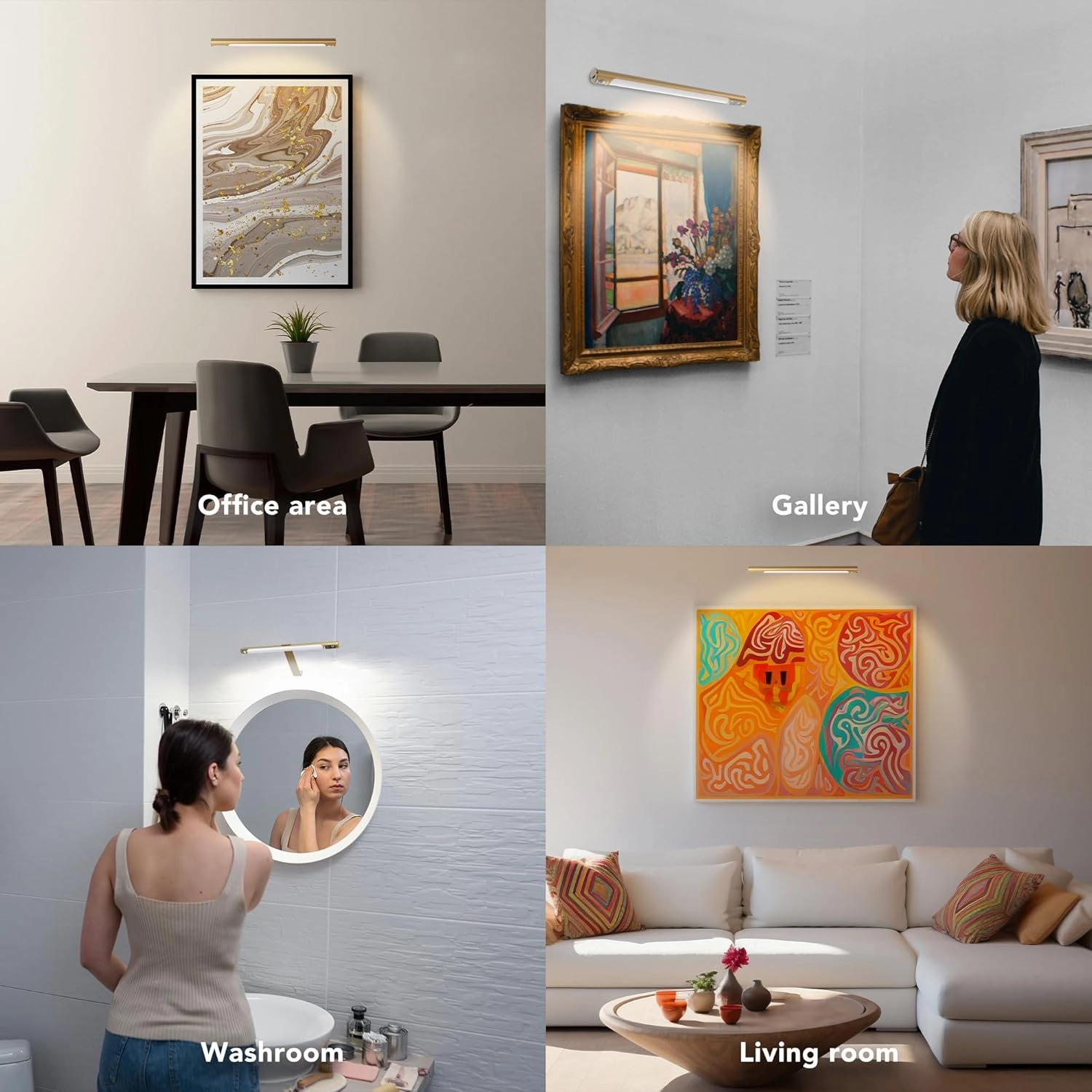 Picture Lights for Wall, Wireless 2 Pack 14" Rechargeable with Remote, 3 Color Dimmable Art Lighting for Paintings, Gallery, Canvas & Portraits, Display Lamp Gold