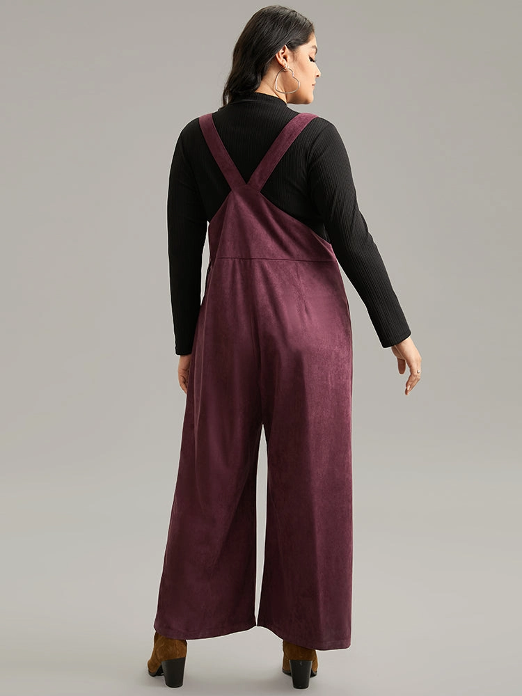 Plain Button Up Adjustable Straps Jumpsuit