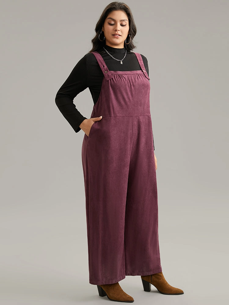 Plain Button Up Adjustable Straps Jumpsuit