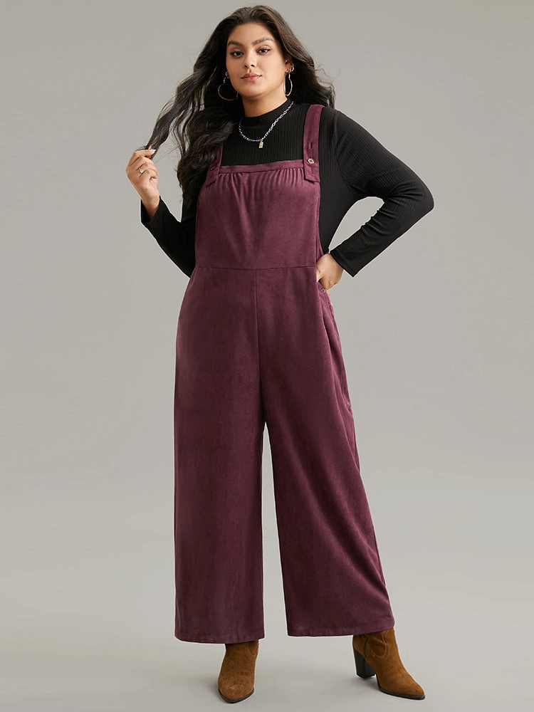 Plain Button Up Adjustable Straps Jumpsuit