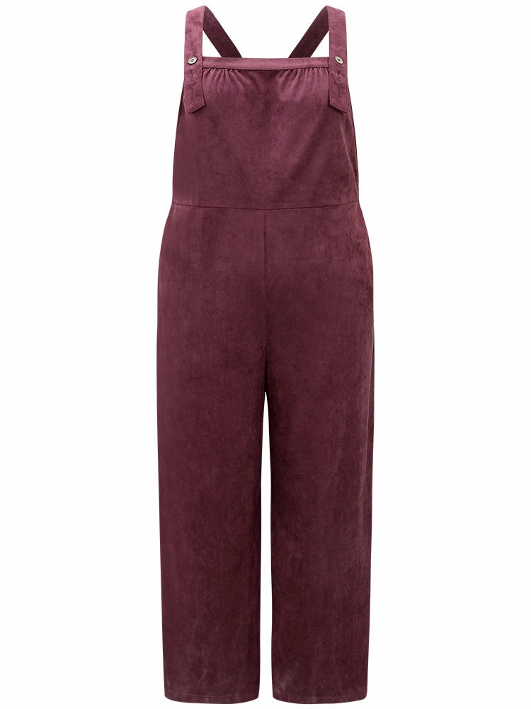 Plain Button Up Adjustable Straps Jumpsuit