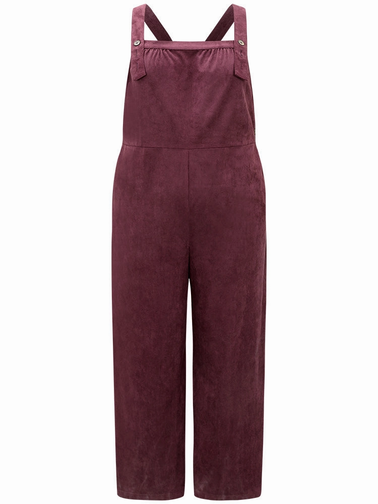 Plain Button Up Adjustable Straps Jumpsuit
