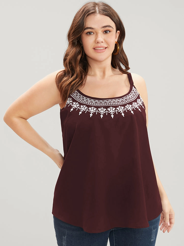 Plain Embroidered Sleeveless Adjustable Straps Cami Top