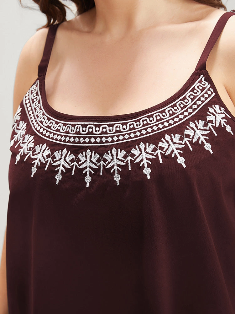 Plain Embroidered Sleeveless Adjustable Straps Cami Top