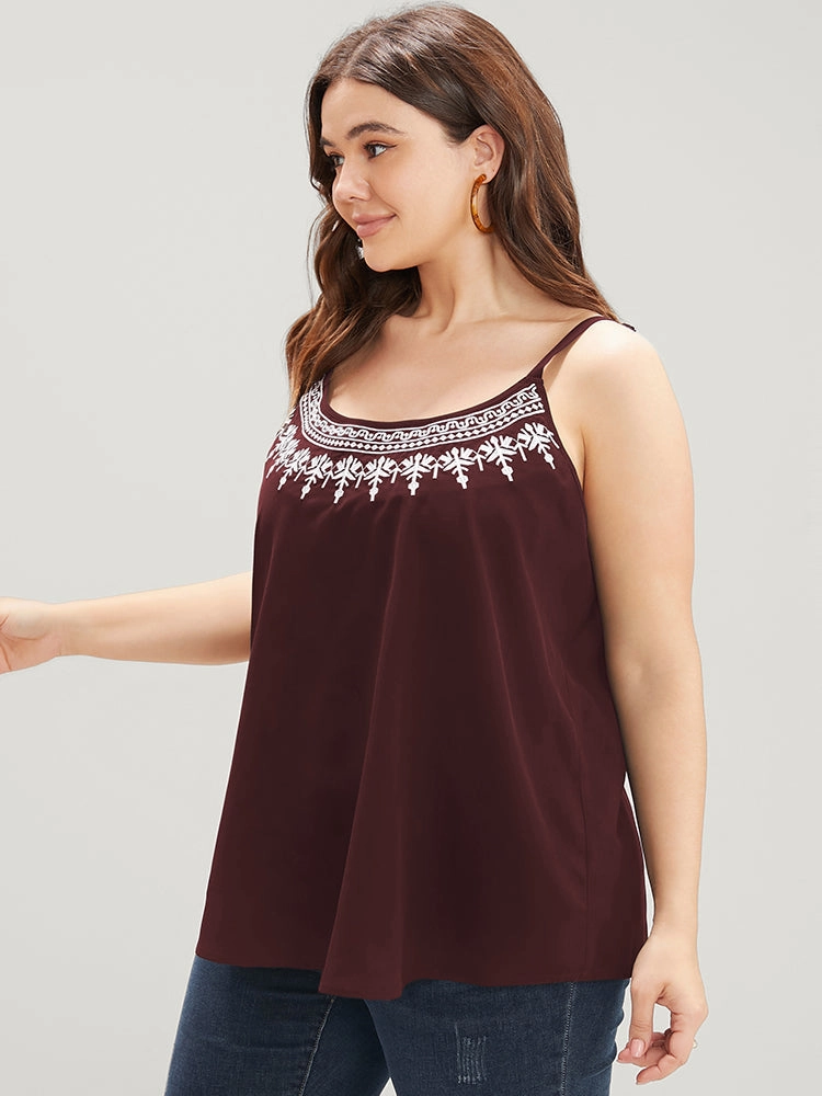 Plain Embroidered Sleeveless Adjustable Straps Cami Top