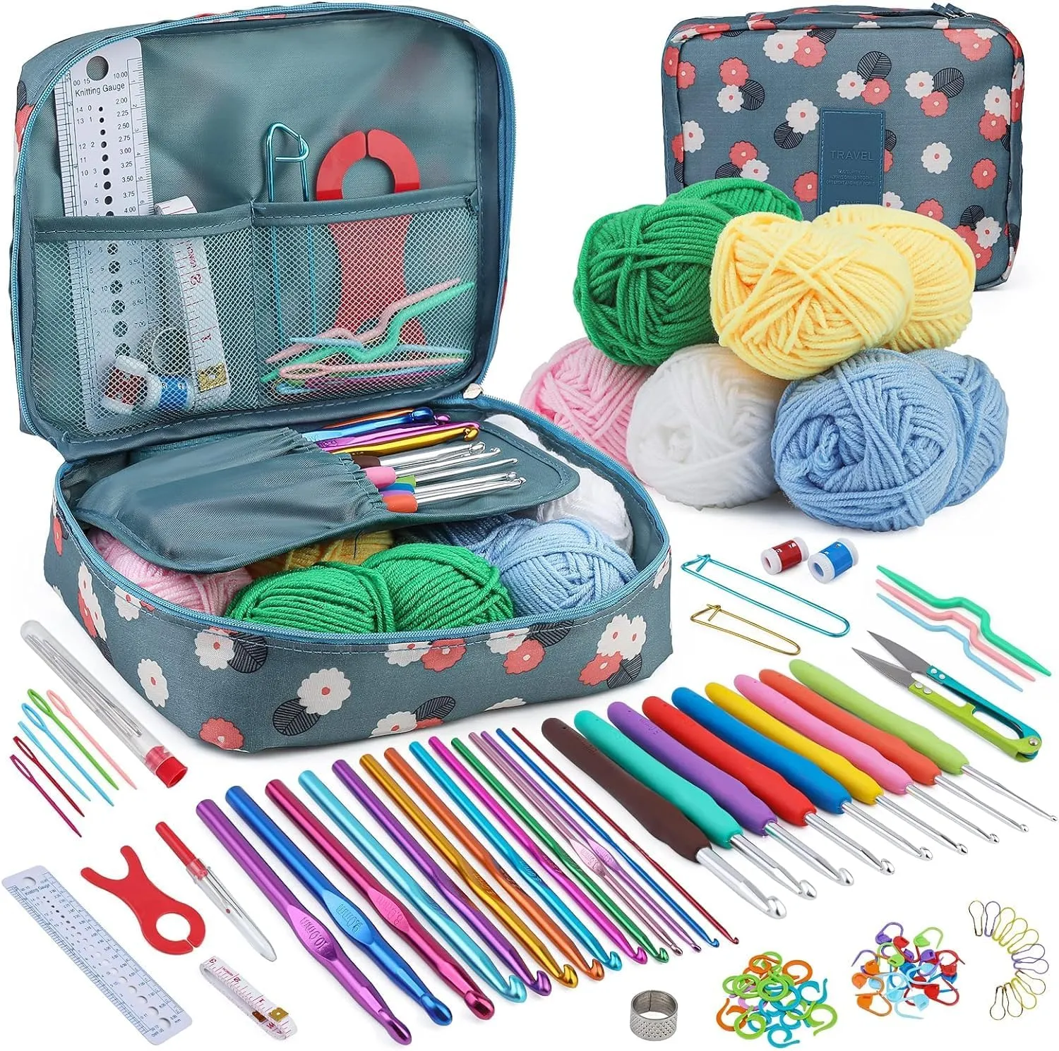 Pnytty Crochet Kit for Beginners Adults, 107pcs Starters Knitting Kit Include Crochet Yarn, Ergonomic Crochet Hooks, Knitting Tool Supplies for Travel Craft DIY