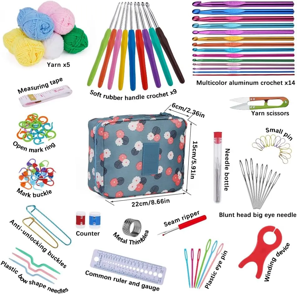 Pnytty Crochet Kit for Beginners Adults, 107pcs Starters Knitting Kit Include Crochet Yarn, Ergonomic Crochet Hooks, Knitting Tool Supplies for Travel Craft DIY