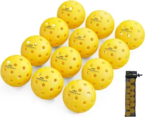 PodiuMax Indoor Pickleball Balls, 12 Pack of 26 Holes Practice Pickleballs, High Bounce and Visibility Pickleball, Durable Pickle Balls with Mesh Bag for Beginner & Intermediate