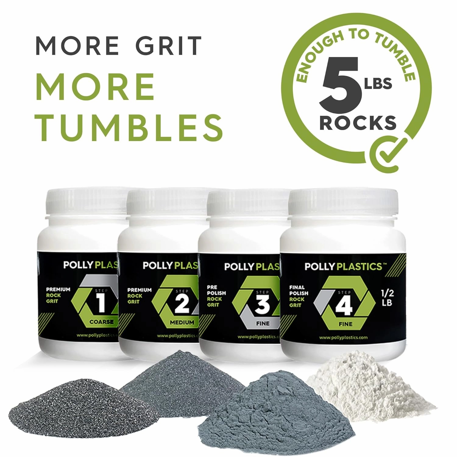 Polly Plastics Rock Tumbler Grit and Polish Refill & Ceramic Tumbling Filler Media - Silicone Carbide Polisher Grit - Rock Polish Supplies & Accessories