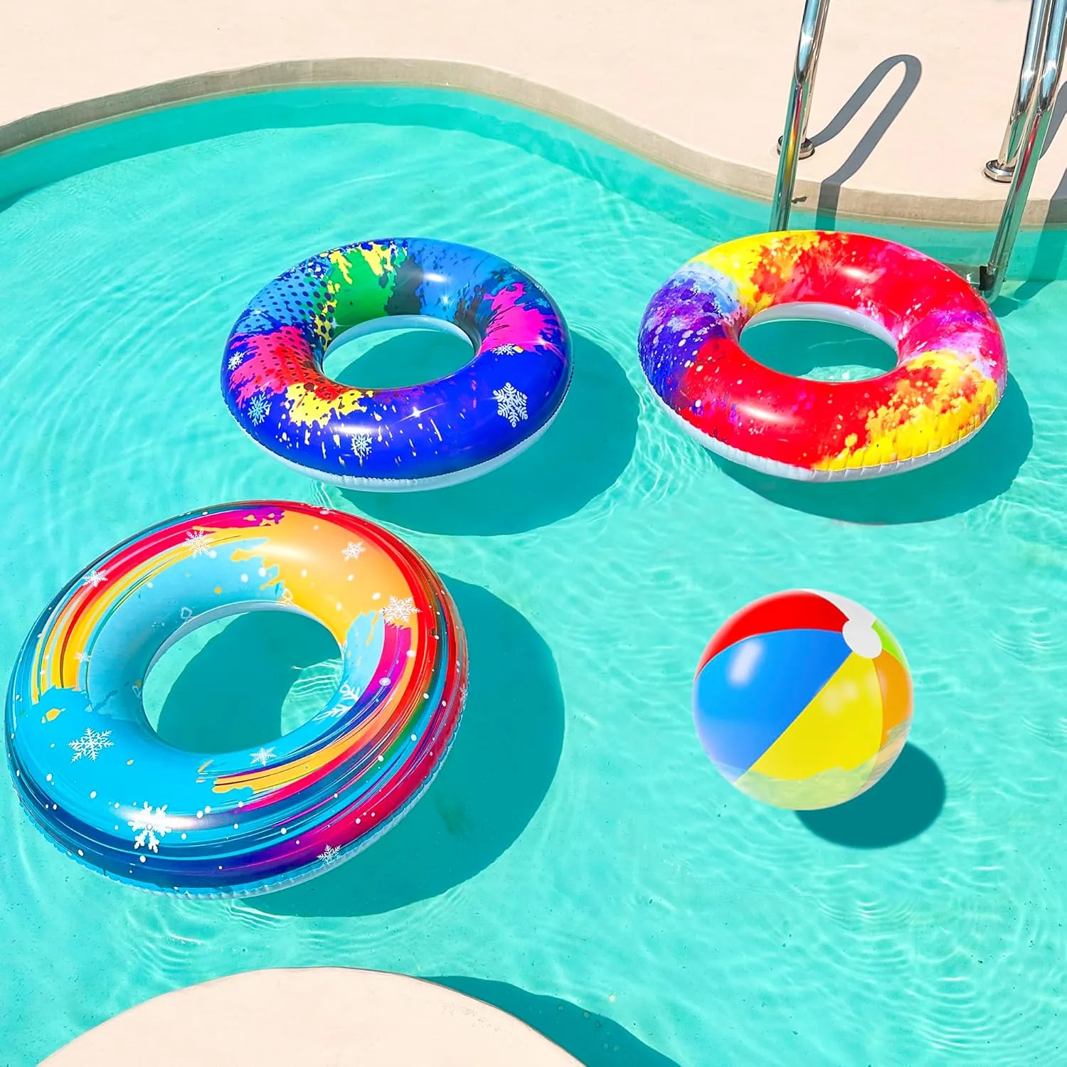 Pool Party Set - Parentswell Inflatable Pool Float Swimming Rings, Pool Tubes with Water Guns and Beach Ball, Pool Party Favors for Summer Pool and Beach Fun