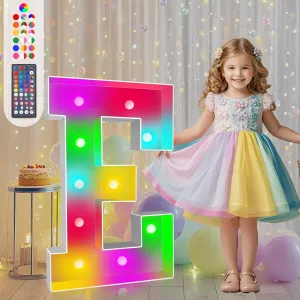 Pooqla 2FT Marquee Light Up Letters Numbers, Large Marquee Color Changing LED Letters Numbers with Remote 2 Feet Tall, Giant Mosaic Letter for Party Birthday Anniversary Wedding Decoration, Letter E