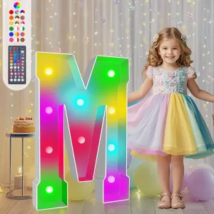 Pooqla 2FT Marquee Light Up Letters Numbers, Large Marquee Color Changing LED Letters Numbers with Remote 2 Feet Tall, Giant Mosaic Letter for Party Birthday Anniversary Wedding Decoration, Letter M