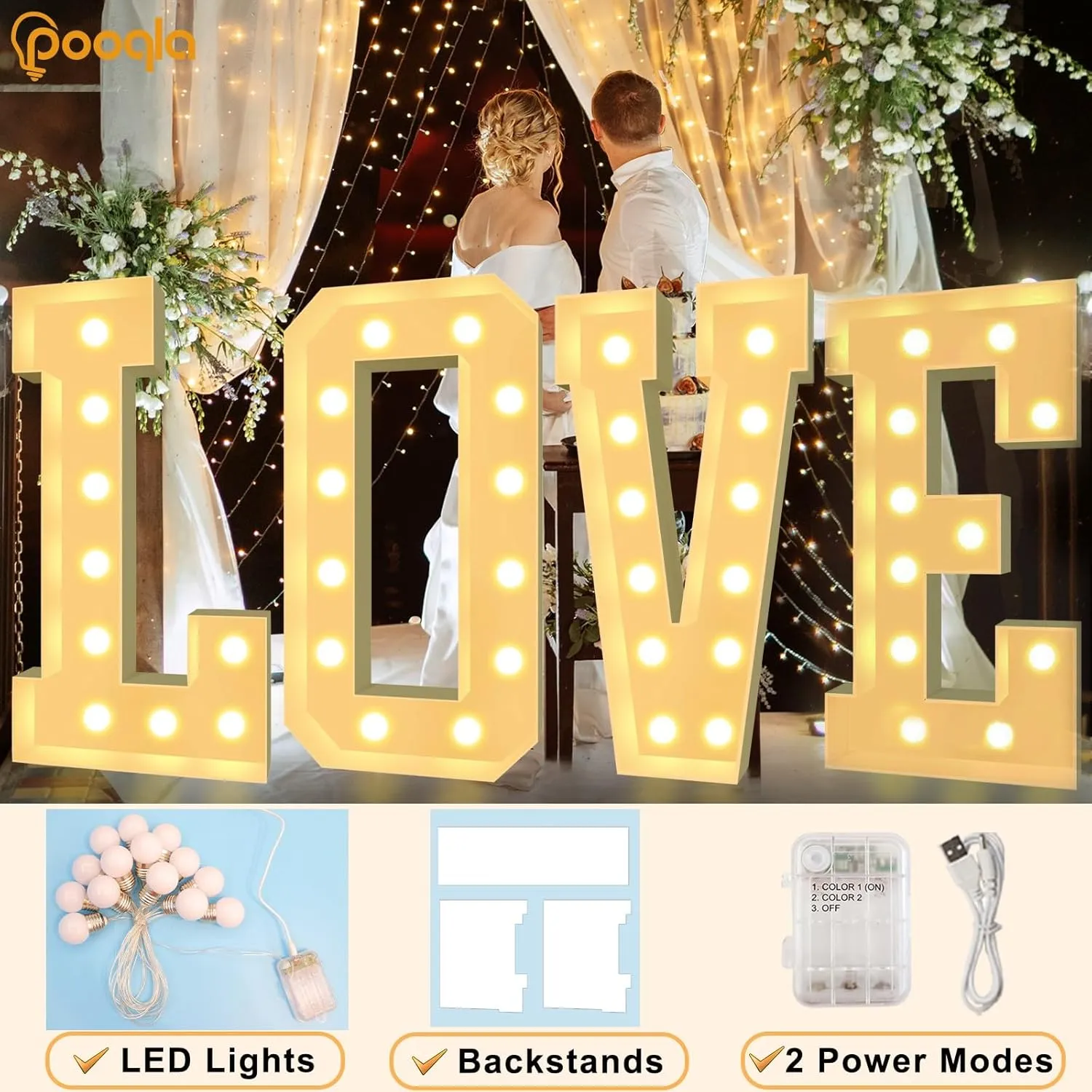 Pooqla 4 FT Marquee Light Up Letters, Cool White and Warm White Giant LED Sign Marquee Letter 4 Feet Tall, Big Mosaic Letter A for Balloons Birthday Party Anniversary Wedding Decorations