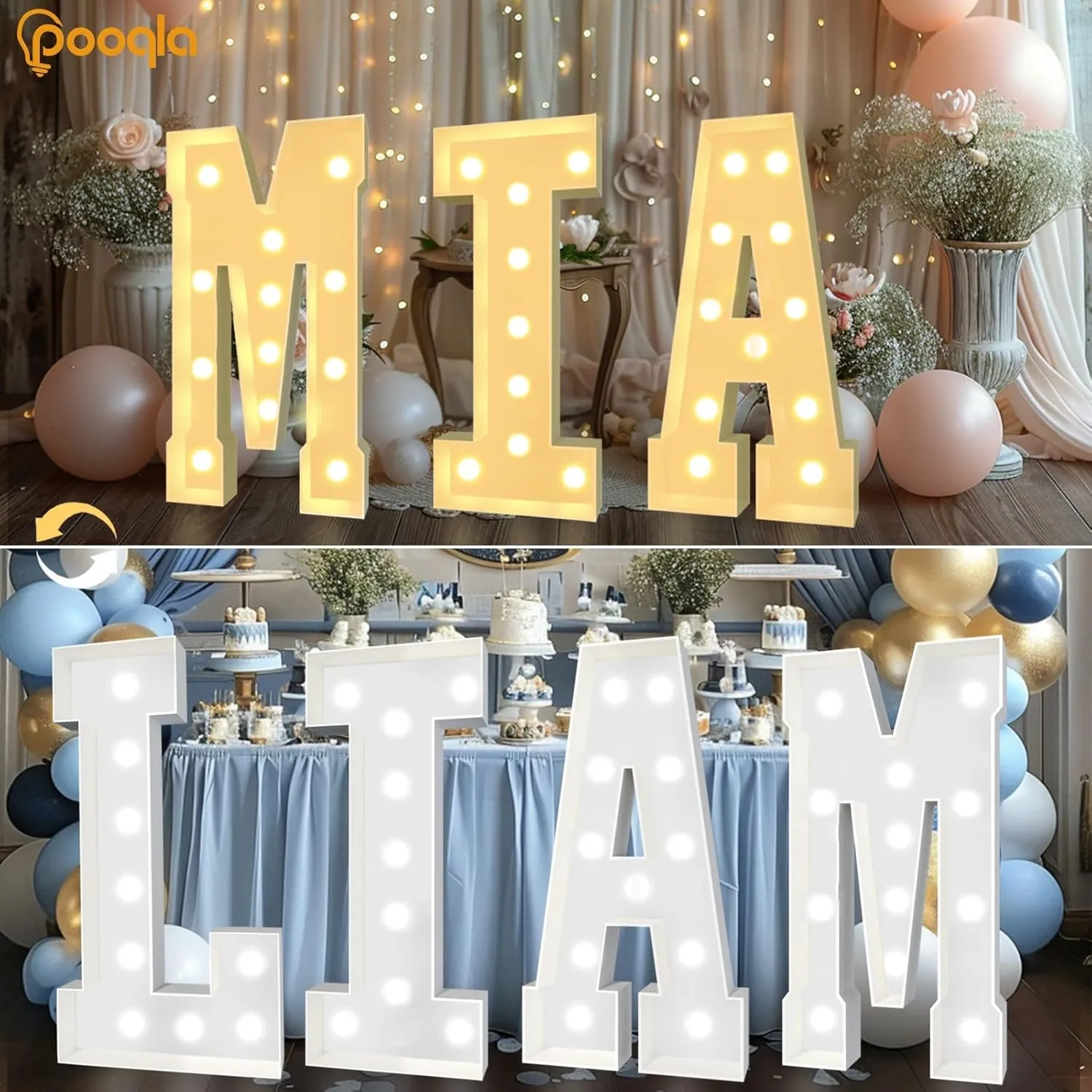 Pooqla 4 FT Marquee Light Up Letters, Cool White and Warm White Marquee Letter 4 Feet Tall, Giant LED Sign Big Mosaic Letter J for Balloons Birthday Party Anniversary Wedding Decorations