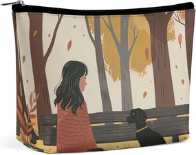 Portable Small Cosmetic Bag Cute Travel Makeup Bag On A Park Bench Waterproof Toiletry Bag for Women