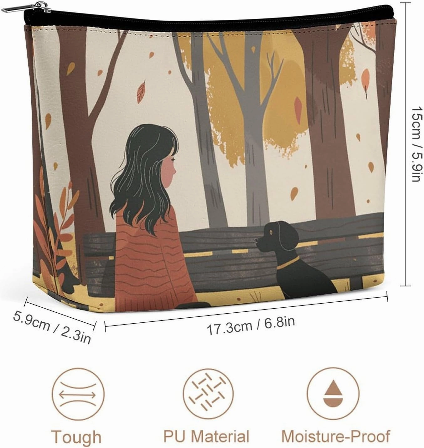 Portable Small Cosmetic Bag Cute Travel Makeup Bag On A Park Bench Waterproof Toiletry Bag for Women