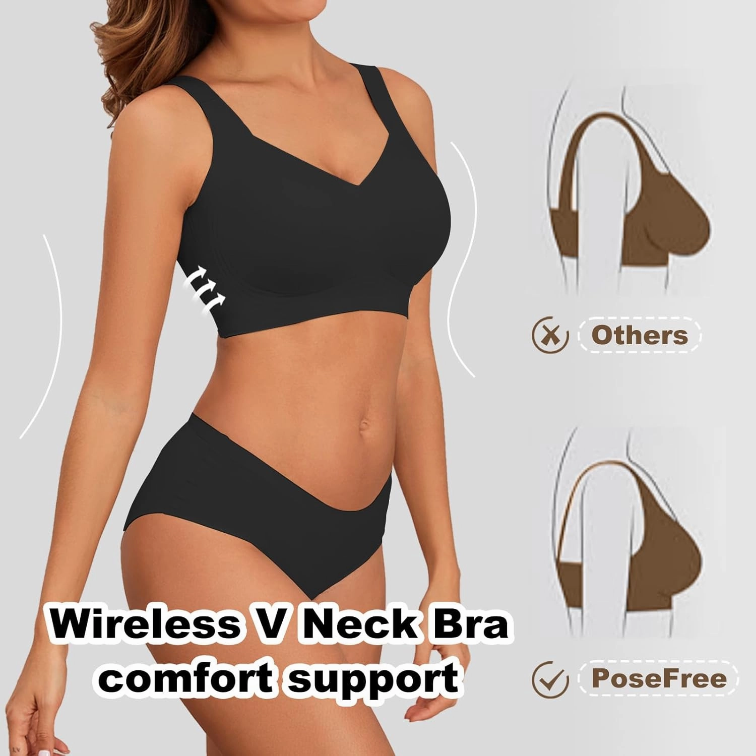 PoseFree Womens Seamless Wireless Supportive Bra Push Up Comfort Soft No Underwire Full Coverage T-Shirt Bra
