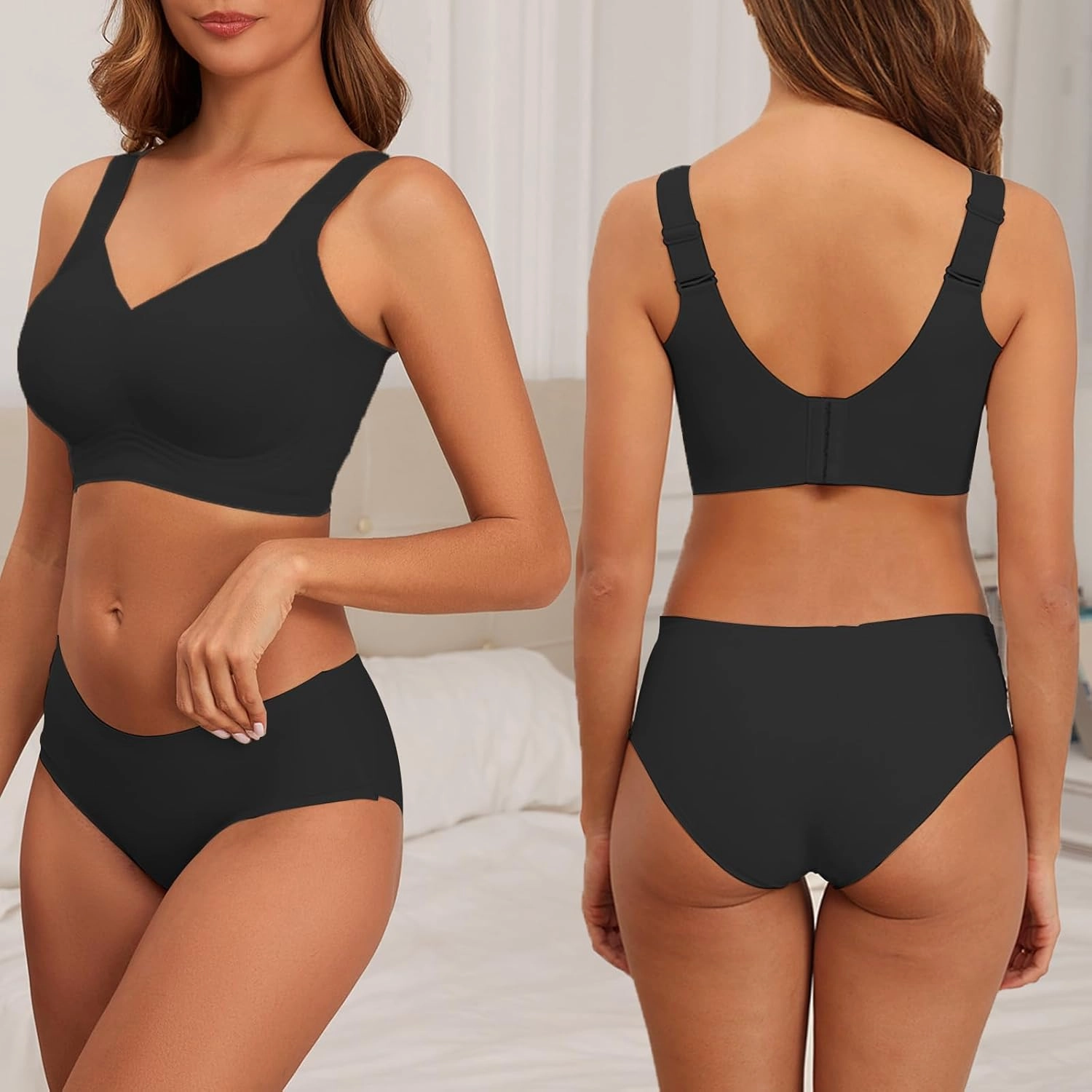 PoseFree Womens Seamless Wireless Supportive Bra Push Up Comfort Soft No Underwire Full Coverage T-Shirt Bra