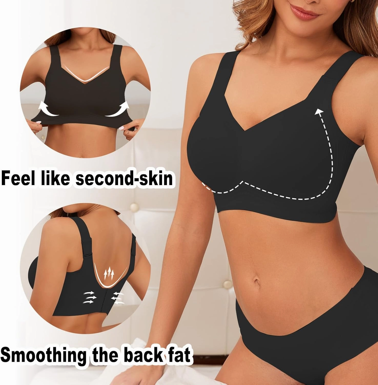 PoseFree Womens Seamless Wireless Supportive Bra Push Up Comfort Soft No Underwire Full Coverage T-Shirt Bra