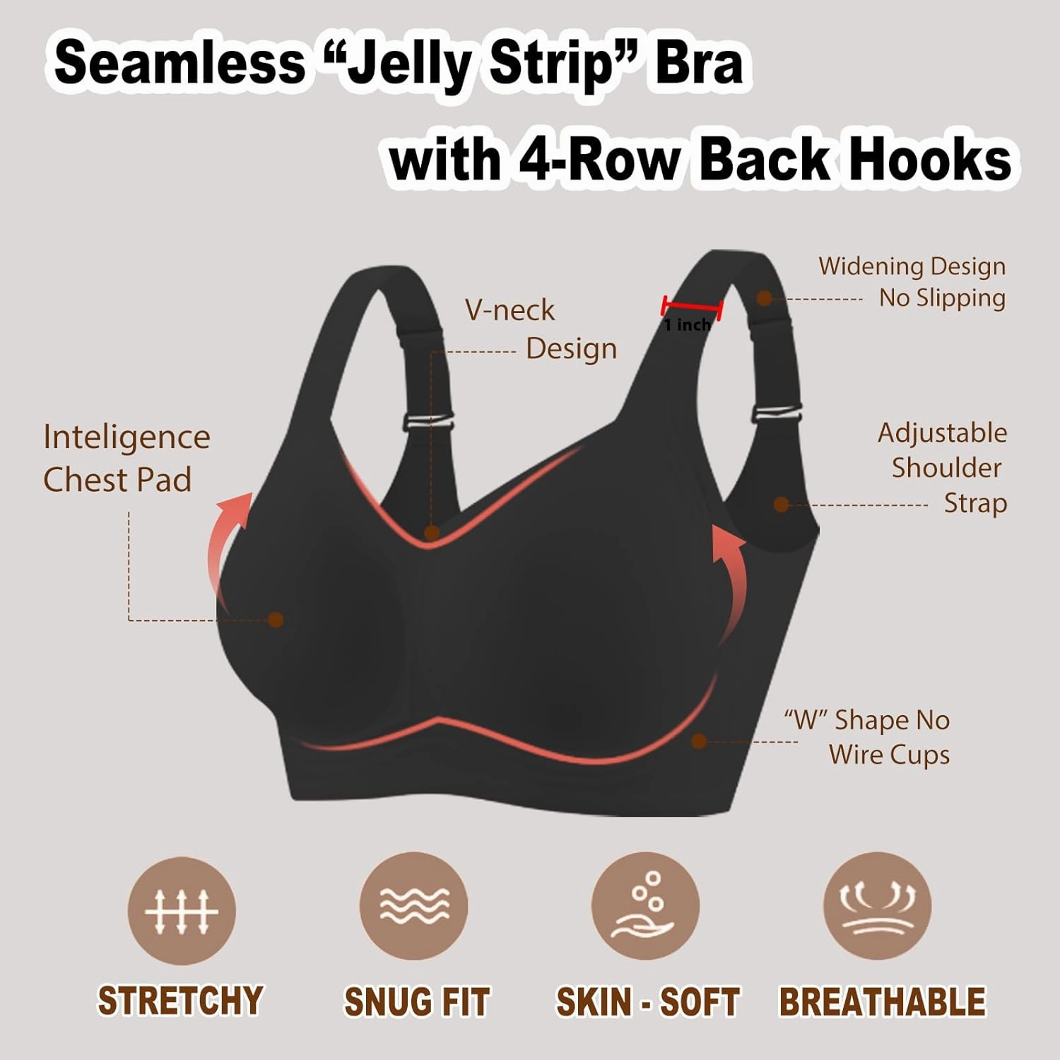 PoseFree Womens Seamless Wireless Supportive Bra Push Up Comfort Soft No Underwire Full Coverage T-Shirt Bra